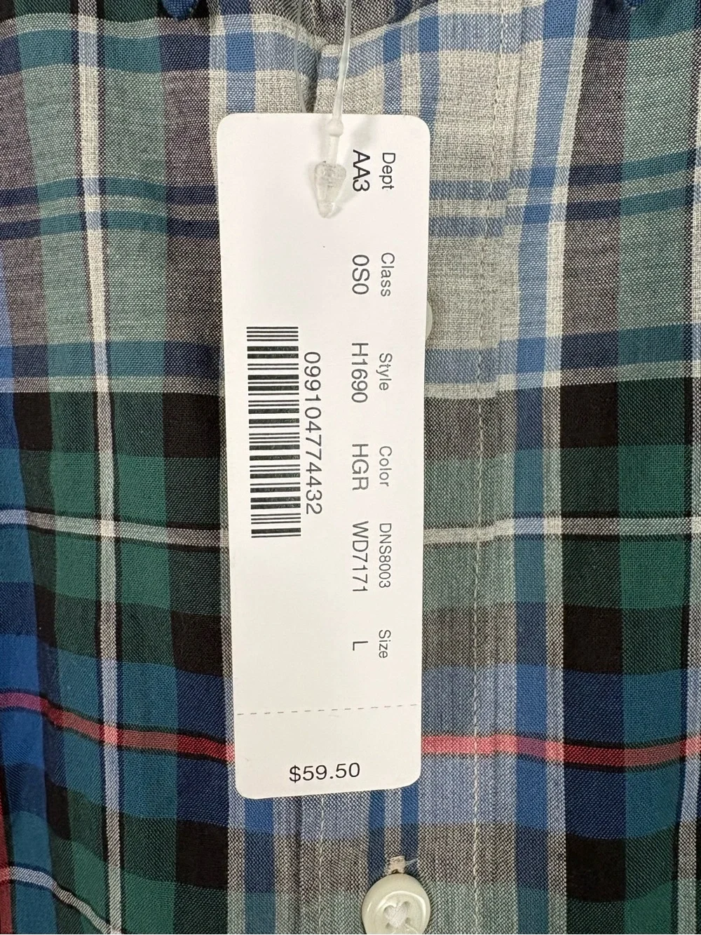 J Crew Classic fit NWT Shirt Sz Large Preppy Multicolored Tartan Plaid lt weight